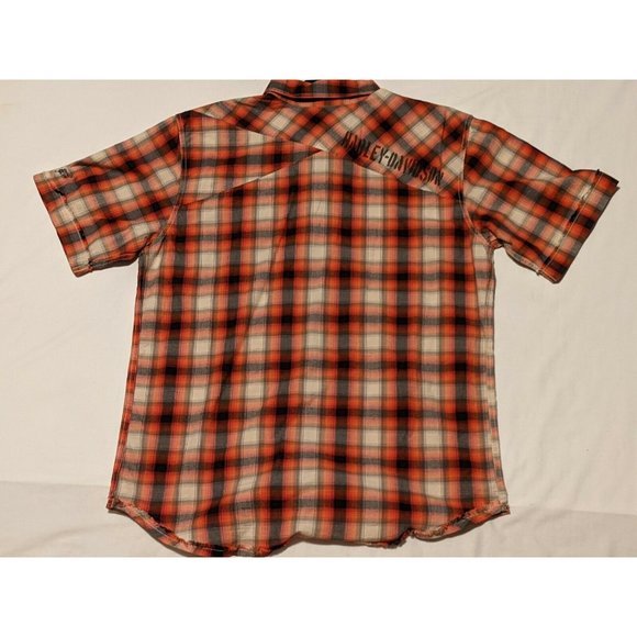 HARLEY-DAVIDSON MEN'S WASHED ORANGE PLAID SHIRT SHORT SLEEVE - NWT - LARGE - Picture 10 of 10